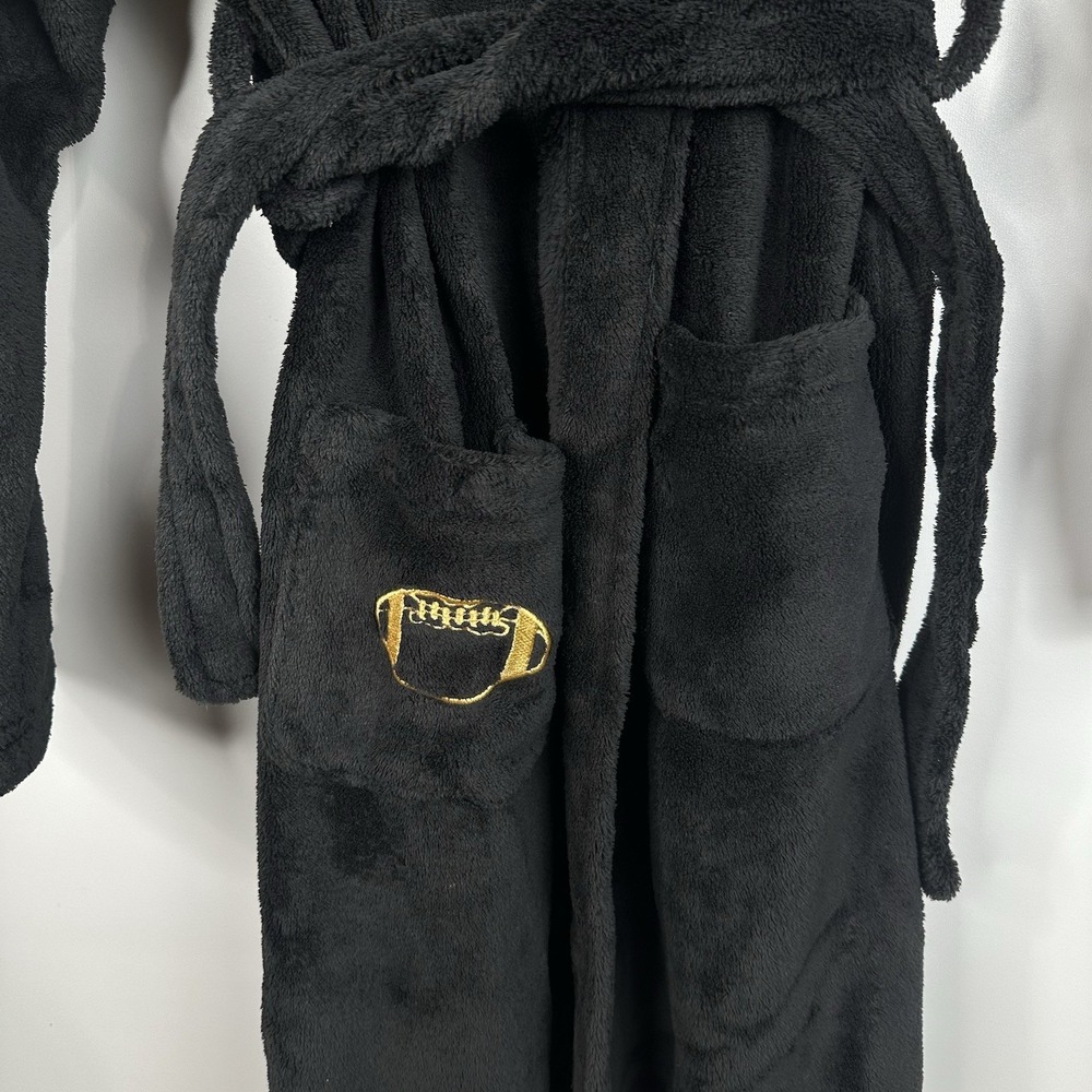 Joe Boxer Varsity Football Soft Fleece Bath Robe Youth Large 10/12 Black Pockets - Picture 3 of 8